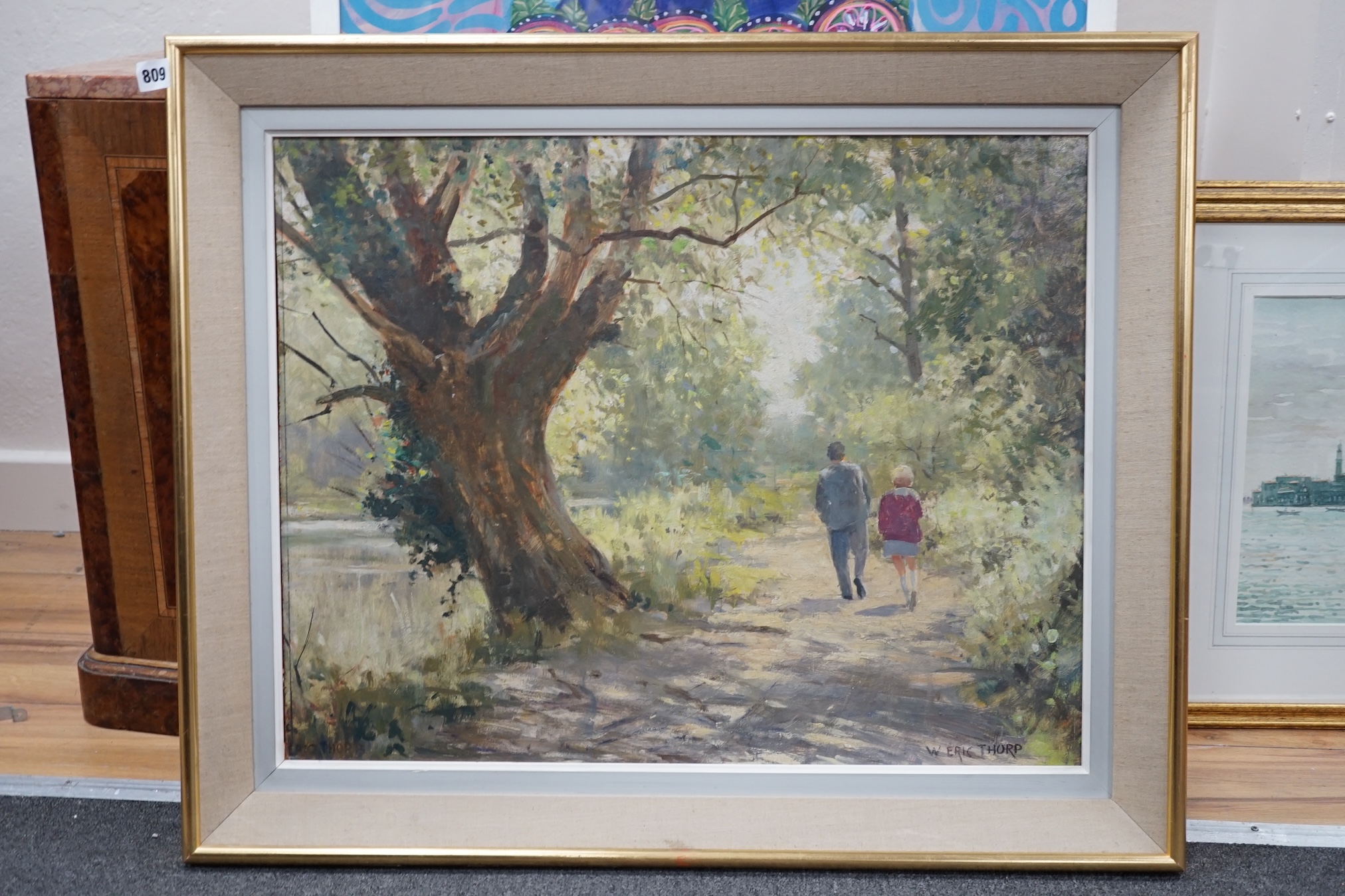 William Eric Thorp (1901–1993), oil on board, ‘A Backwater, near Abingdon’, signed, 49 x 63cm. Condition - good